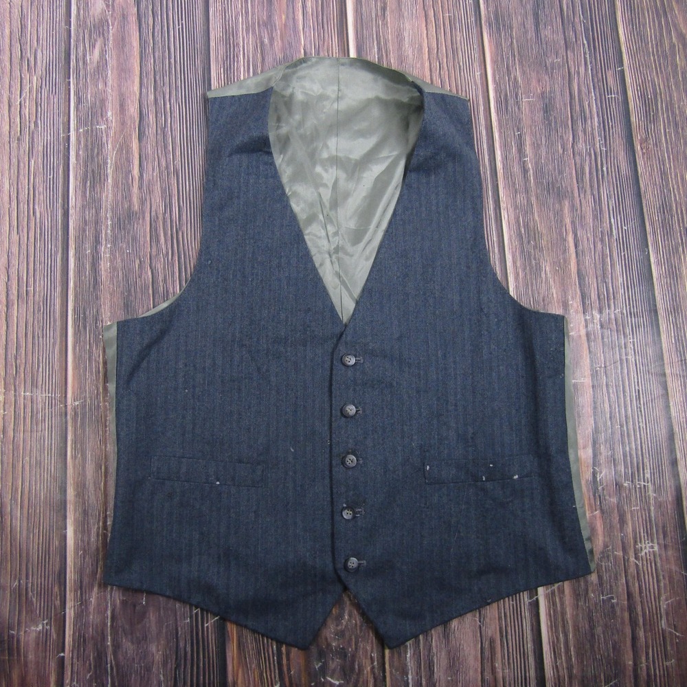 Suit Vest Mens L Blue Herringbone 3 Piece Formal Waistcoat Business Wedding
